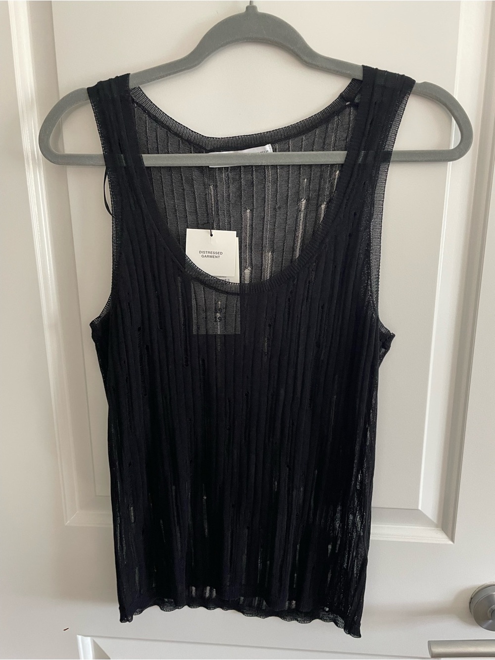 Zara Black Distressed Sheer Ribbed Tank